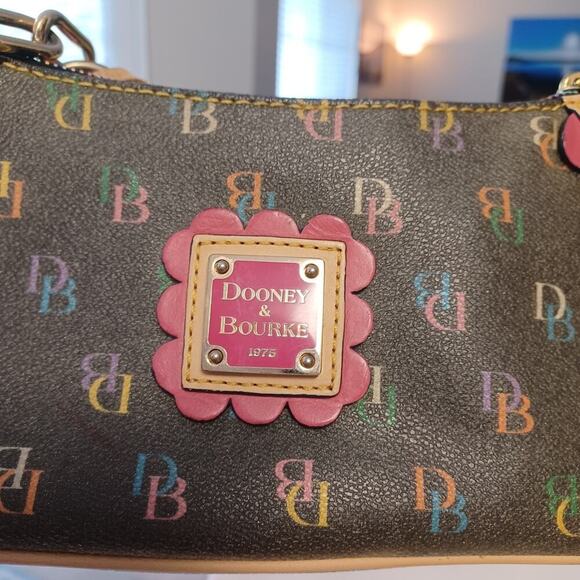 VTG Dooney & Bourke Gray Multicolor Logo Baguette Bag Y2K Barbie - Picture 4 of 16